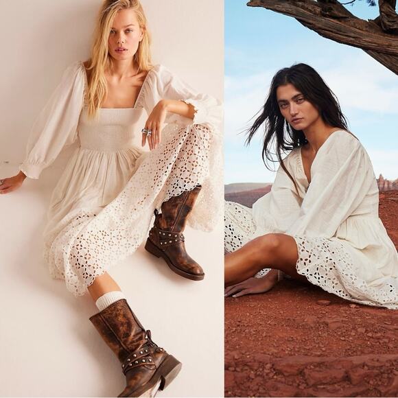 Free People Ethereal Dainty Perfect Storm Midi Dress Ivory Cream Large Cottage - Picture 9 of 16